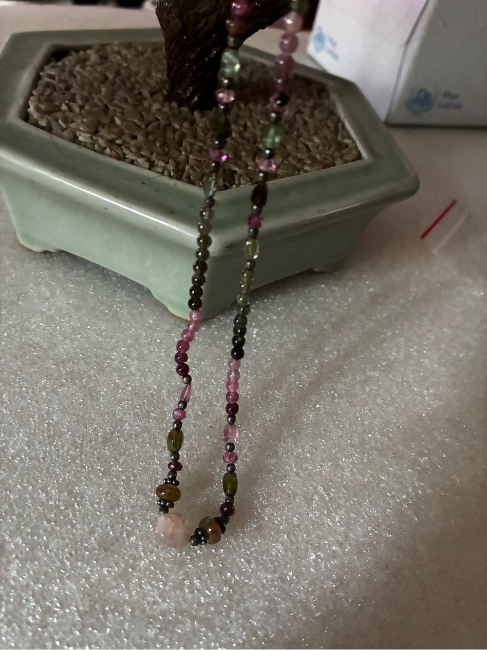 Multi-Color Tourmaline Beaded Necklace - Pink & Green